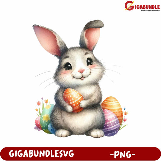Cute Bunny Holding Easter Eggs PNG for Spring Celebrations