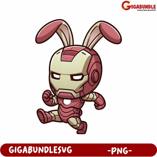 Cute Bunny Iron Hero PNG Graphic for Creative Projects