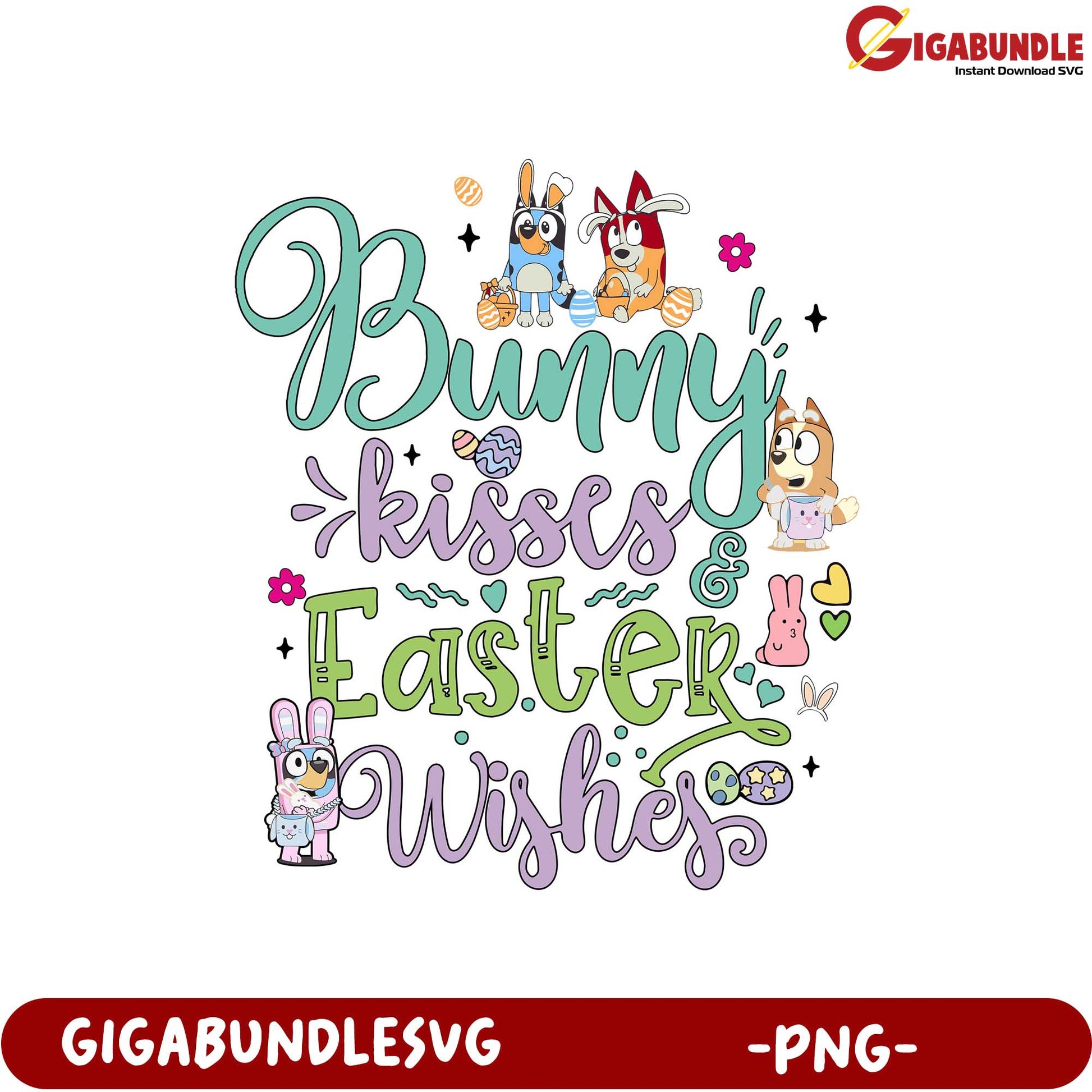 Cute Bunny Kisses & Easter Wishes PNG Design for Crafts