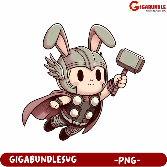 Cute Bunny Thor Character PNG for Creative Projects