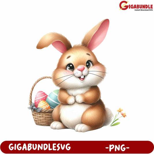 Cute Bunny with Easter Eggs Basket - PNG Digital Download