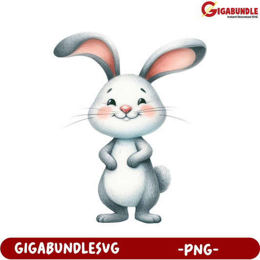 Cute Cartoon Bunny Illustration in PNG Format for Projects