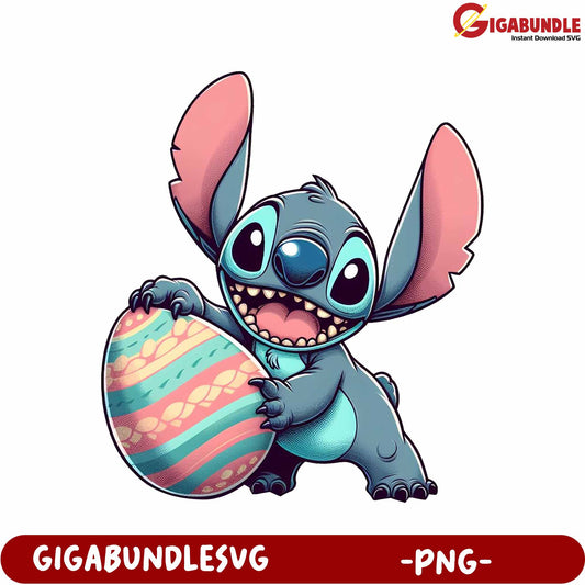 Cute Cartoon Character with Colorful Egg - PNG Download
