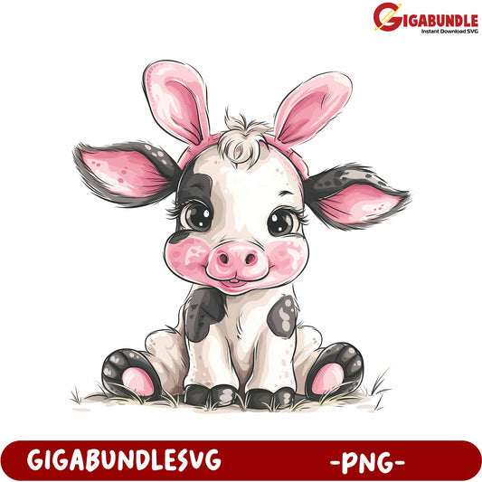 Cute Cartoon Cow PNG Illustration for Instant Download Usage
