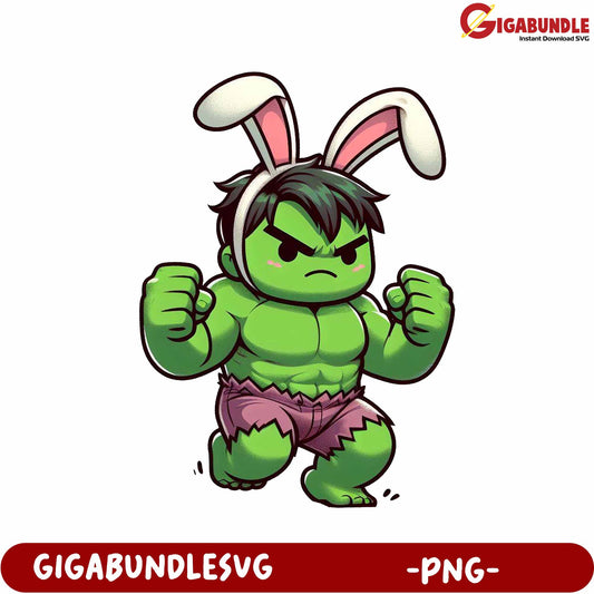 Cute Cartoon Hulk Bunny Outfit PNG for Fun Creative Designs
