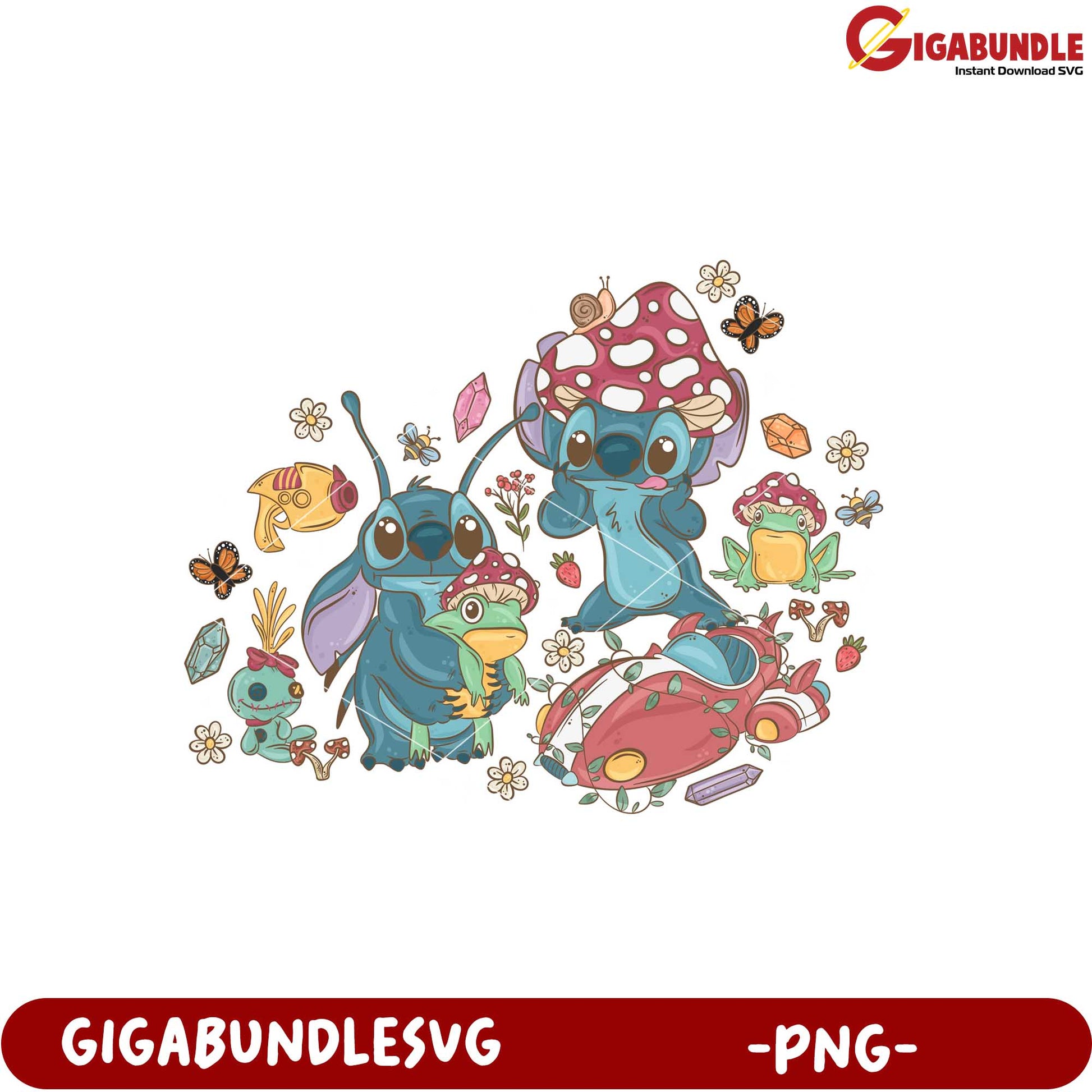 Cute Cartoon Insect Characters with Nature Elements PNG