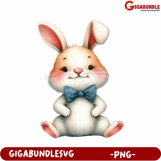 Cute Cartoon Rabbit Design with Bow Tie - PNG File Format