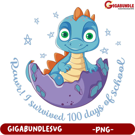 Cute Dinosaur 100 Days of School PNG