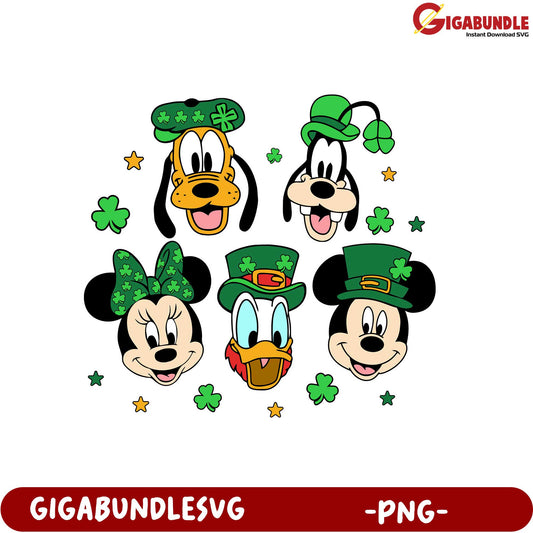 Cute Disney Characters St. Patrick's Day PNG - Instant Download