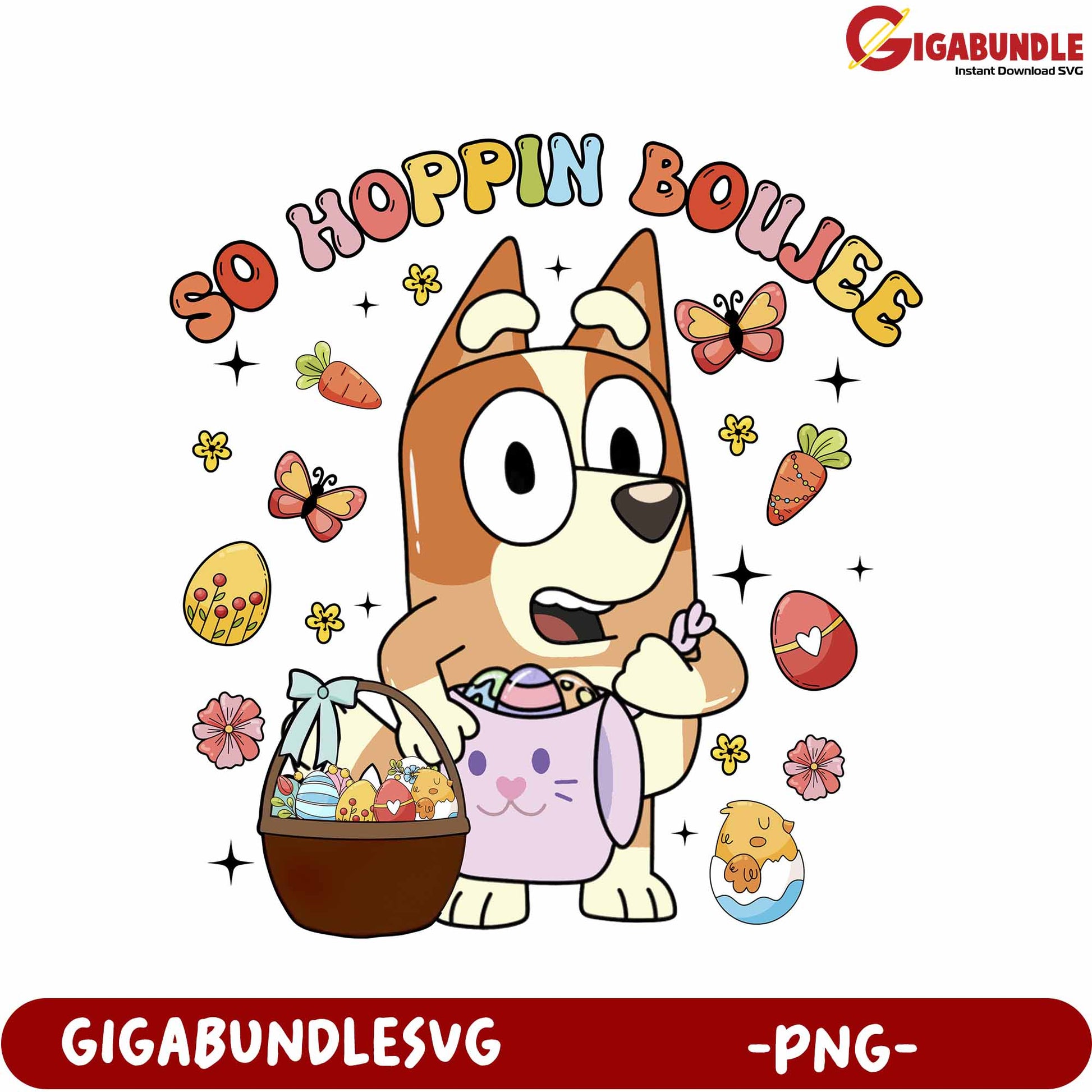 Cute Dog Character with Colorful Easter Basket PNG Design