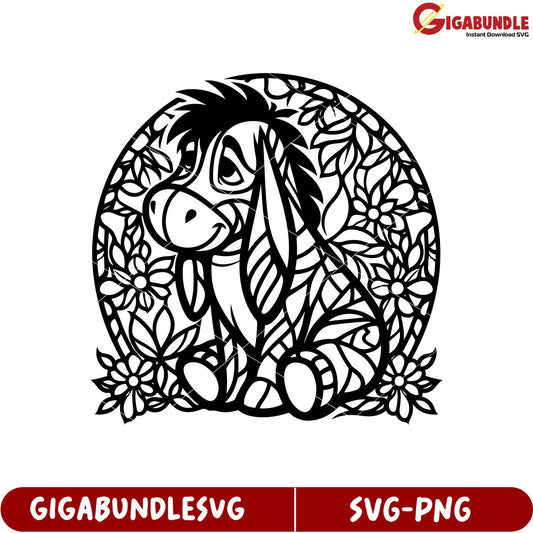 Cute Donkey SVG Design with Floral Elements for Craft Projects