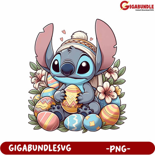 Cute Easter Character with Colorful Eggs PNG Art Design