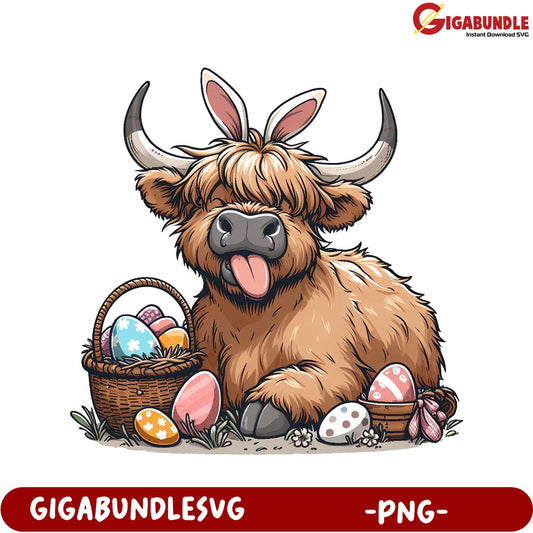 Cute Easter Cow with Eggs PNG for Spring Decor and Crafts