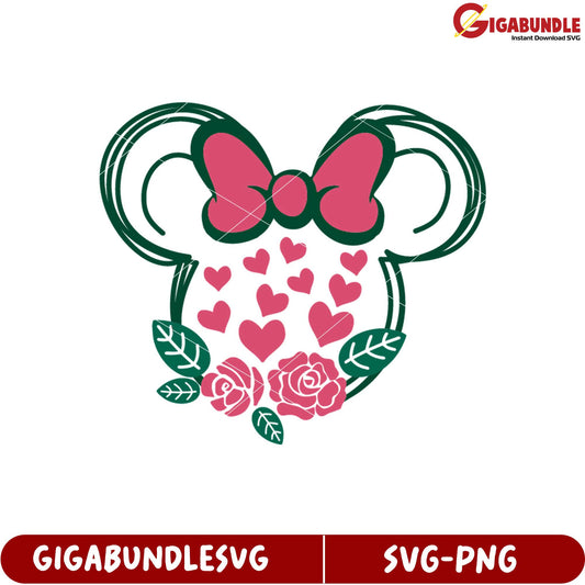 Cute Floral Hearts Bow SVG Graphic Design for Crafts and Projects