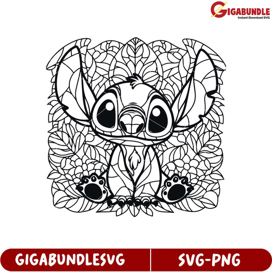Cute Floral Stitch Art Character Design SVG Download for Crafting