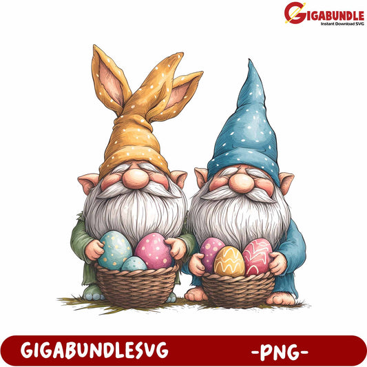 Cute Gnomes with Colorful Easter Eggs - PNG Downloadable Art