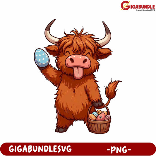 Cute Highland Cow Holding Easter Egg in PNG Format  Gigabundle