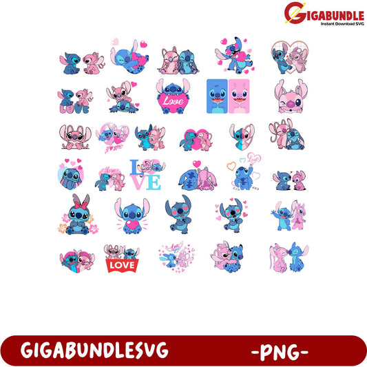 Cute Love-Themed PNG Bundle of Adorable Cartoon Characters