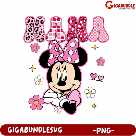 Cute Mama Minnie Mouse PNG Design with Flowers and Hearts