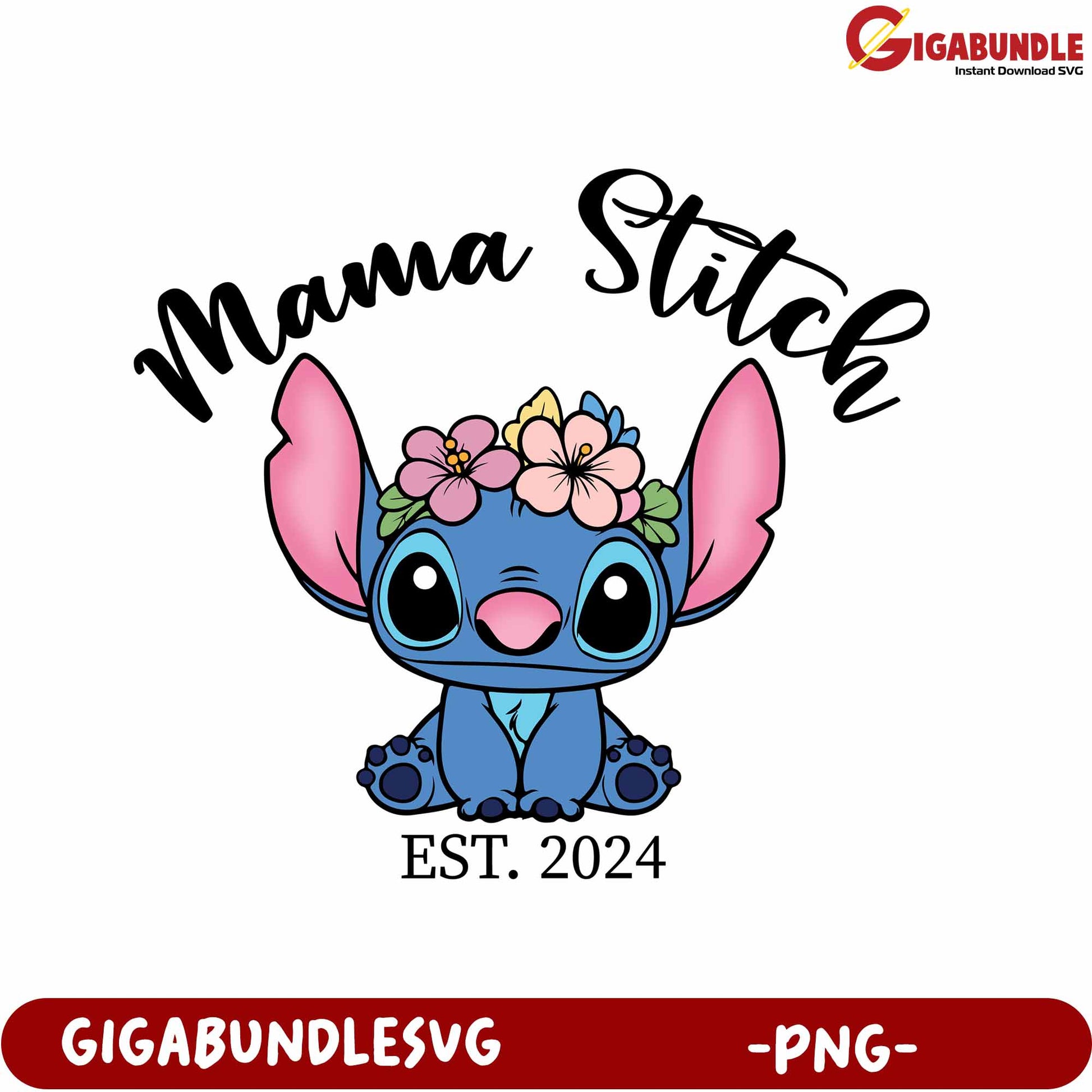 Cute Mama Stitch Floral Design PNG for 2024 Celebrations