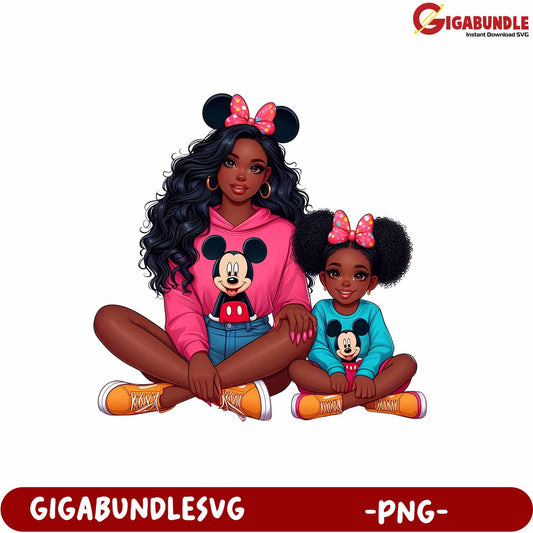 Cute Mother Daughter Mickey Mouse Hoodie PNG Art Design for Kids