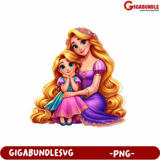 Cute Mother and Daughter Character Illustration in PNG Format
