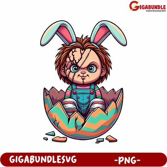 Cute Rabbit Doll in Cracked Egg PNG for Easter Crafts Design