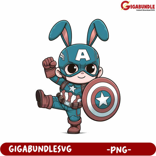 Cute Rabbit Superhero Character PNG Digital Download Artwork