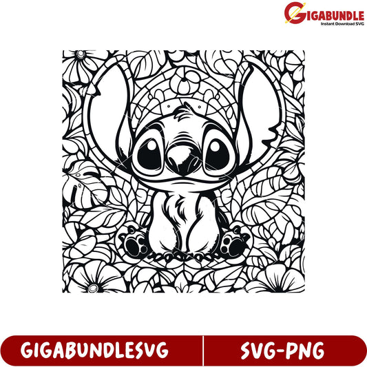 Cute Stitch Character Floral SVG Design for Crafting Projects