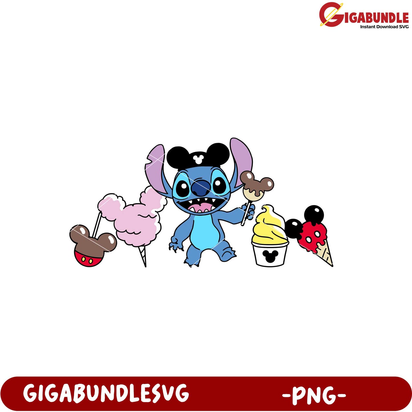 Cute Stitch Character with Ice Cream and Treats PNG