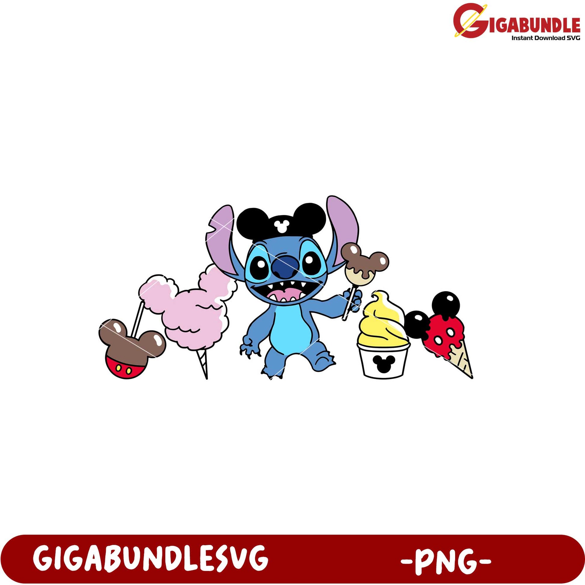 Cute Stitch Character with Ice Cream and Treats PNG