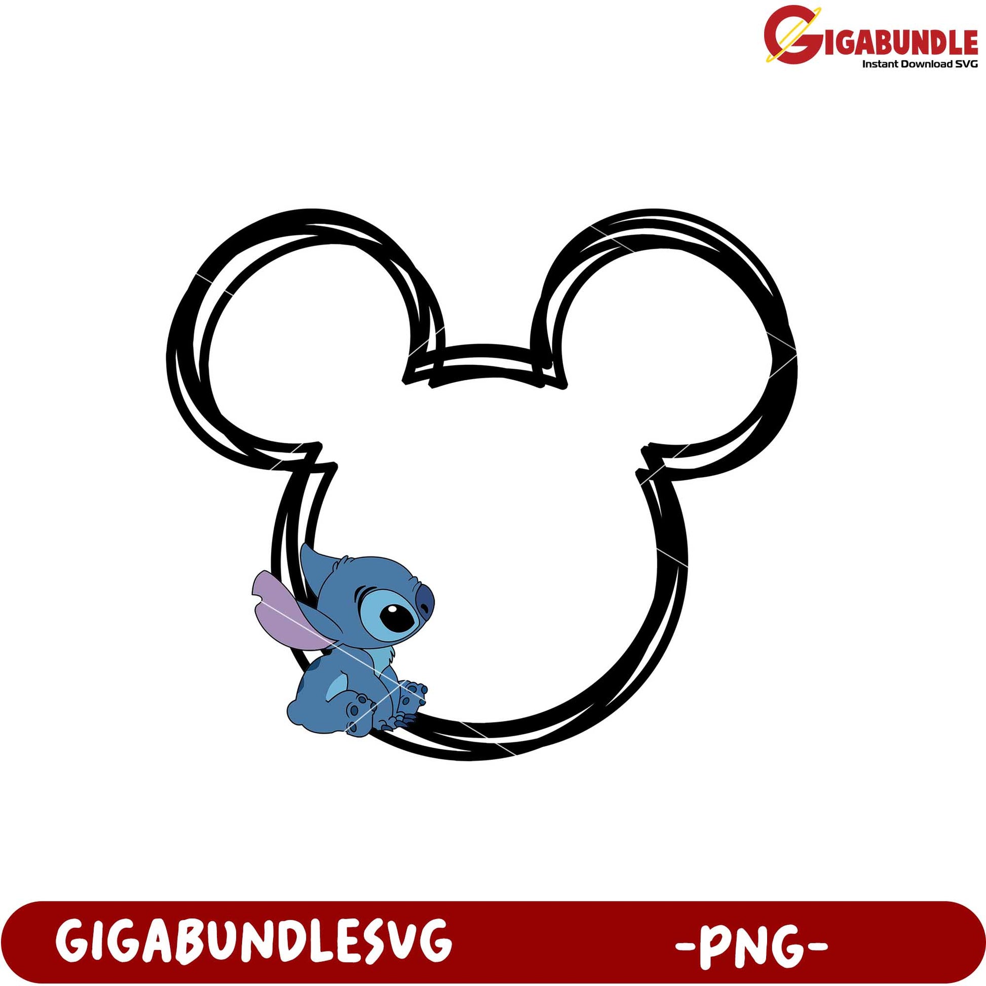 Cute Stitch Icon Inside Mickey Mouse Outline PNG Design