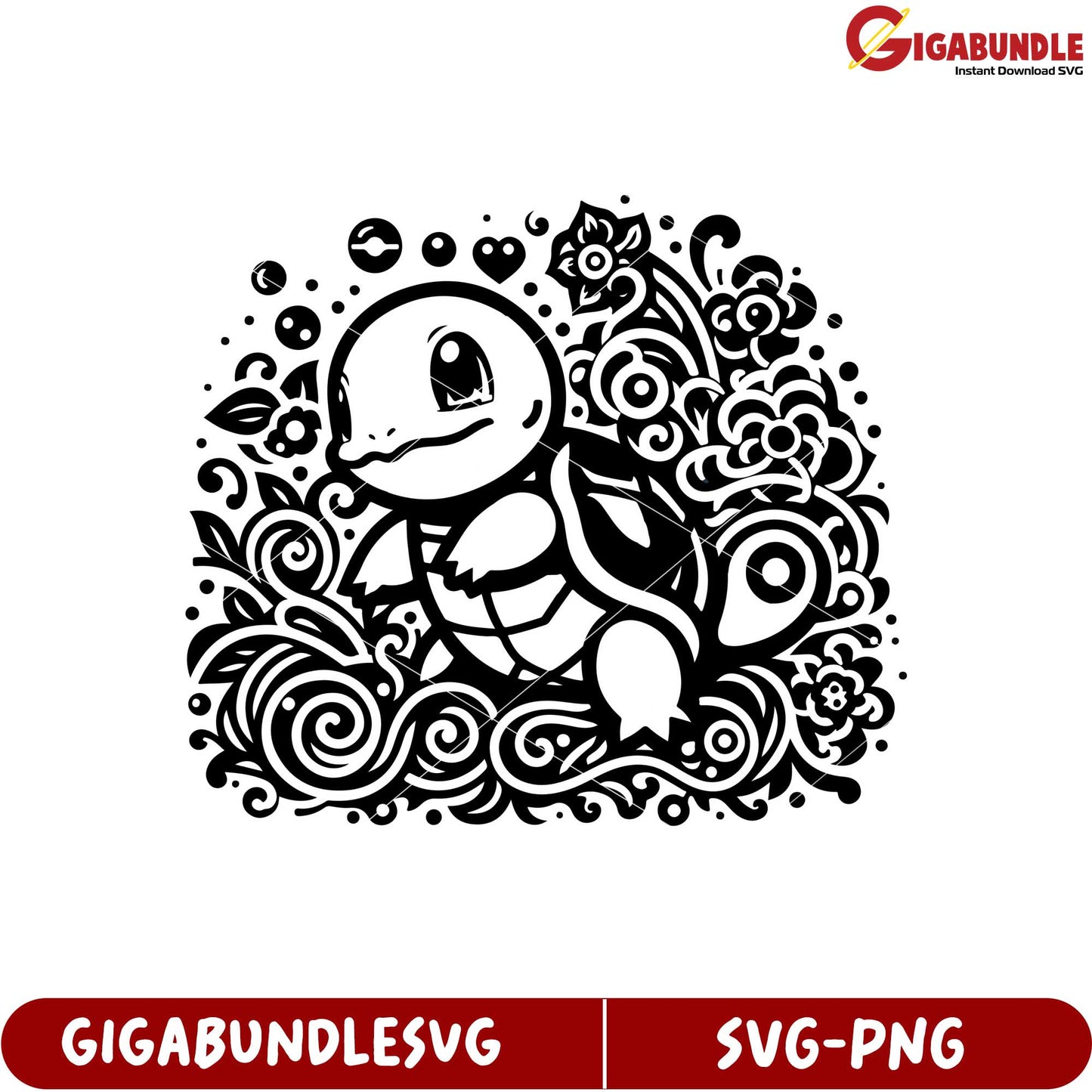Cute Turtle Squirtle SVG Floral Design for Craft Projects and Gifts