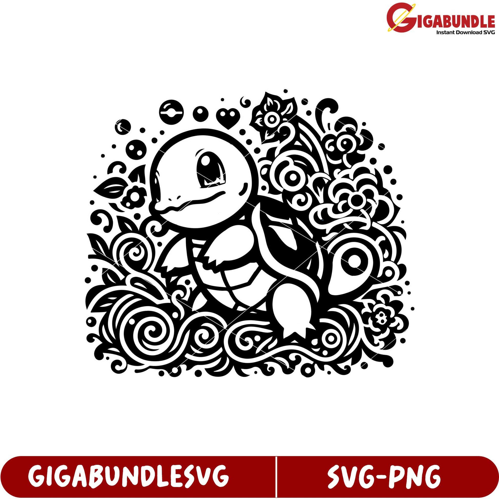 Cute Turtle Squirtle SVG Floral Design for Craft Projects and Gifts
