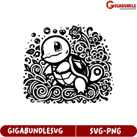 Cute Turtle Squirtle SVG Floral Design for Craft Projects and Gifts