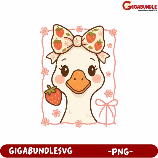 Cute strawberry goose png, strawberry theme png, adorable bird png