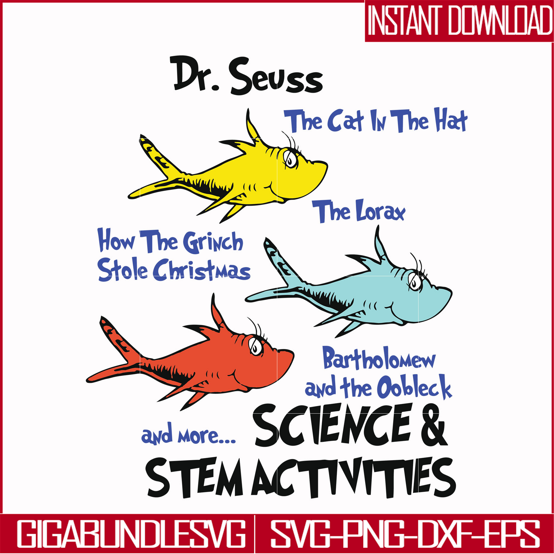 DR000125-Dr. Seuss the cat in the hat how the grinch stole Christmas and more science & stem activities svg, png, dxf, eps file DR000125