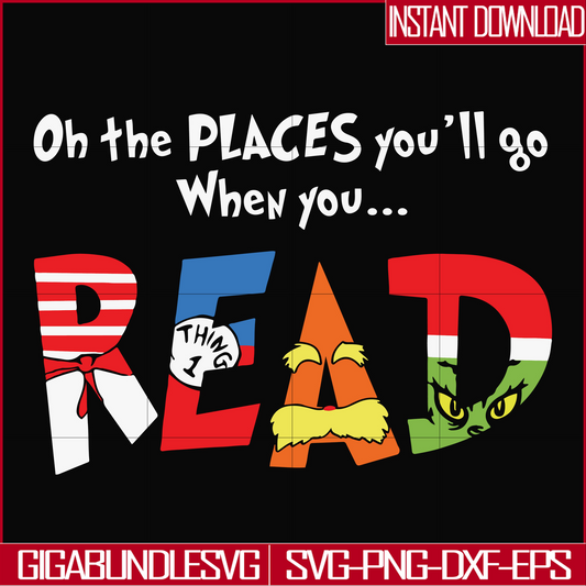 DR000167-Oh the places you'll go when you read svg, png, dxf, eps file DR000167