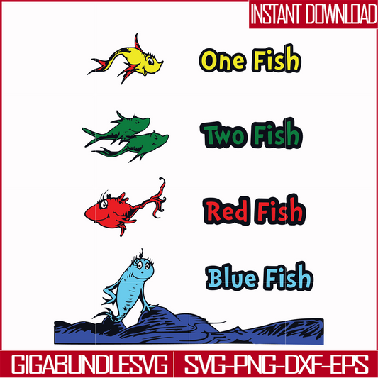 DR00038-One fish two fish red fish blue fish svg, png, dxf, eps file DR00038