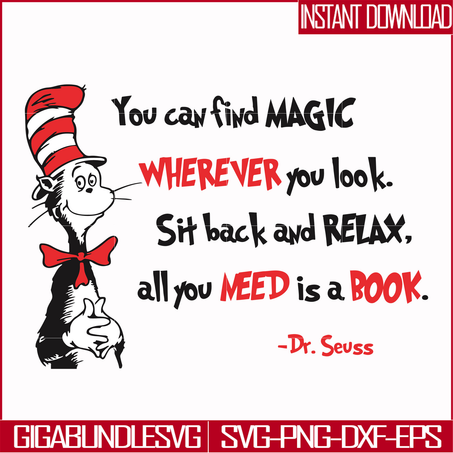 DR00050-You can find magic wherever you look sit back and relax all you need is a book svg, png, dxf, eps file DR00050