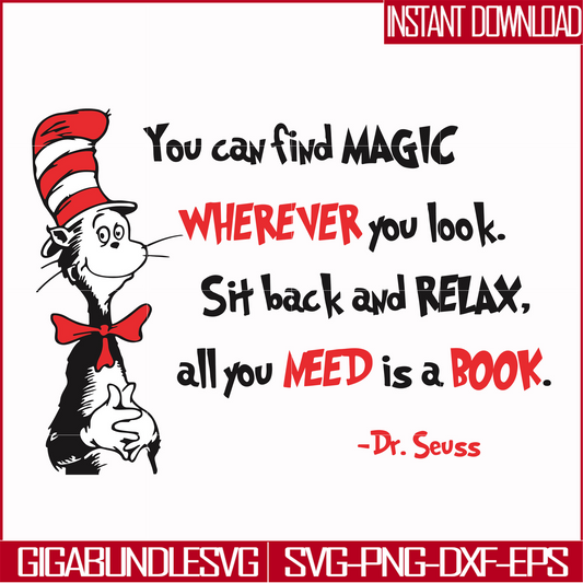 DR00050-You can find magic wherever you look sit back and relax all you need is a book svg, png, dxf, eps file DR00050