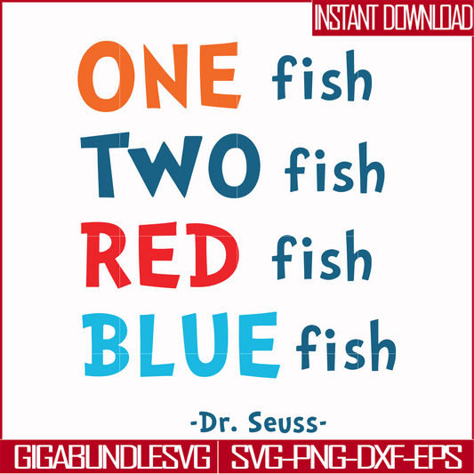 DR00089-One fish two fish red fish blue fish svg, png, dxf, eps file DR00089