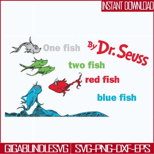 DR0302213-One fish, two fish, red fish, blue fish svg, Dr Seuss svg, png, dxf, eps file DR0302213