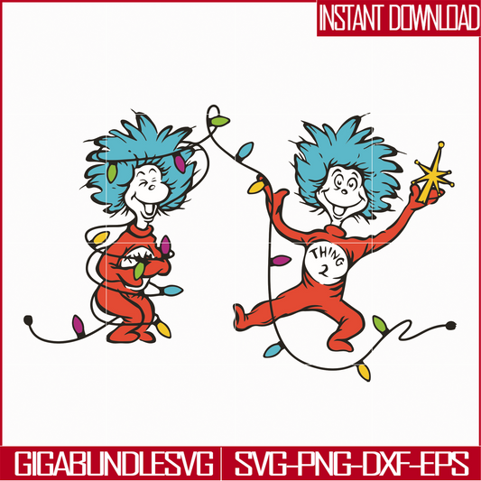 DR05012121-Dr seuss Christmas Thing Lights, Thing 1 Thing 2 svg, dr svg, png, dxf, eps file DR05012121