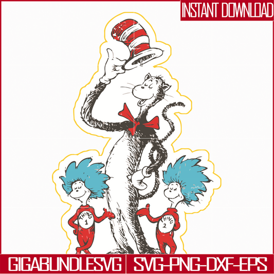 DR05012129-The Cat in the Hat svg, Cat and the thing svg, dr svg, png, dxf, eps file DR05012129