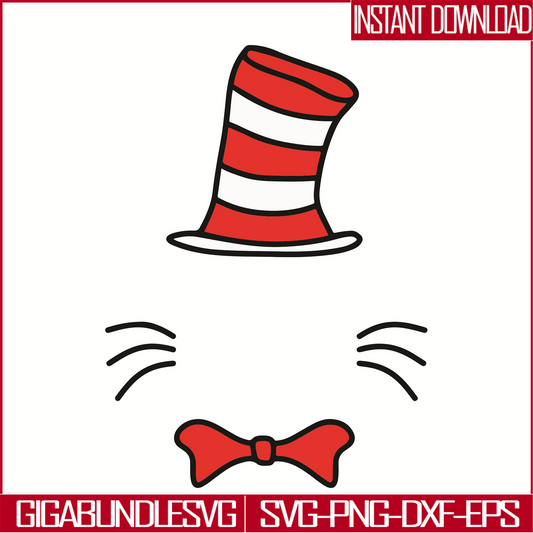 DR0501213-The Original Dr. Seuss Hat svg, Dr Seuss Face svg, Cat in the Hat svg, dr svg, png, dxf, eps digital file DR0501213