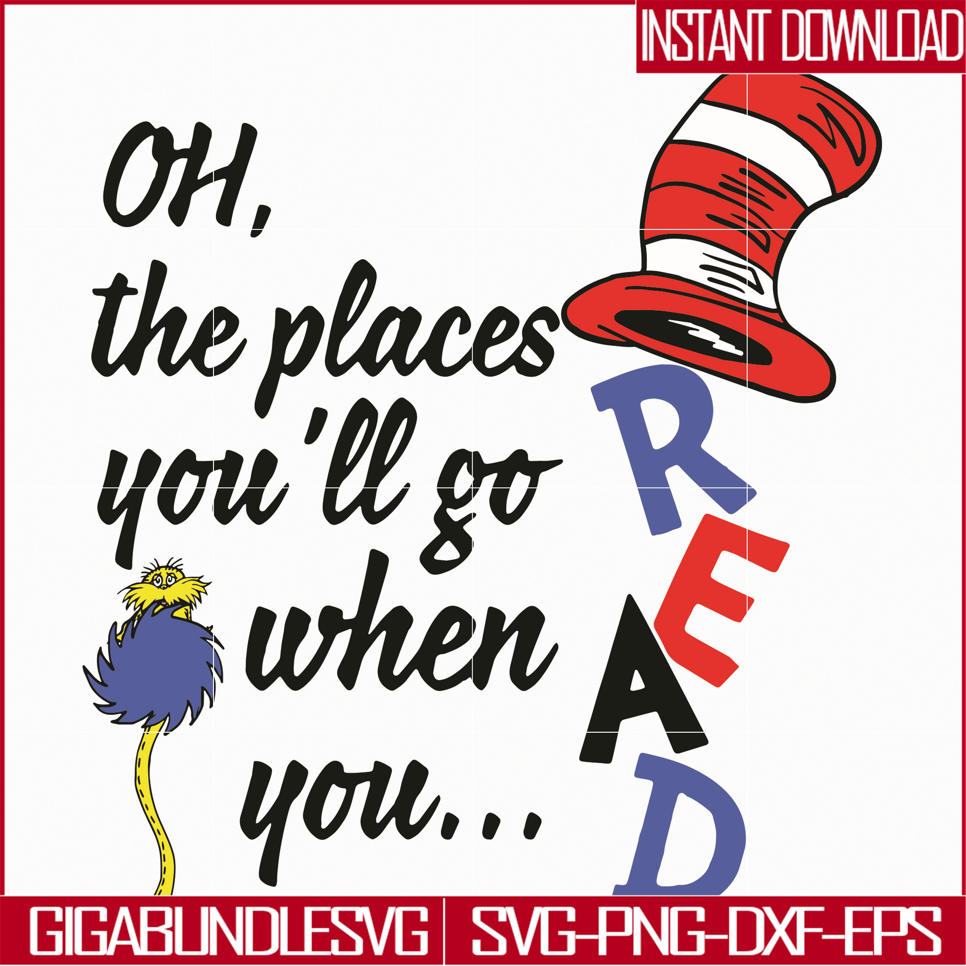 DR05012136-Dr Seuss Oh The Places You’ll Ho When You Read svg, Dr Seuss Cat hat svg, The cat in the Hat svg, dr svg, png, dxf, eps digital file DR05012136