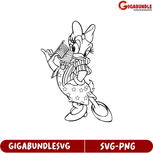 Daisy Duck American Flag Outline SVG for Creative Projects and Crafts