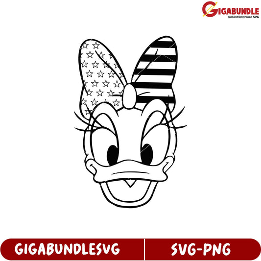 Daisy Duck SVG Art with Patriotic Bow for Crafts and Designs