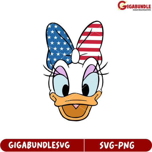 Daisy Duck SVG Clipart with Patriotic Bow for Creative Projects